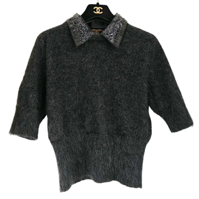 Louis Vuitton Louis Vuitton Gray Wool Knit Short Sleeve Sweater 0089 Size S / US 4 / IT 40 - 2 Thumbnail