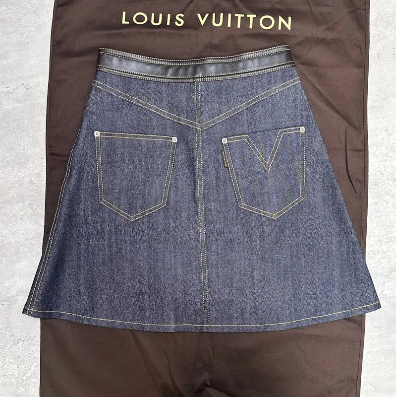 Louis Vuitton Louis Vuitton Summer Blue Cotton Skirt 0089 Size 23" - 2 Thumbnail