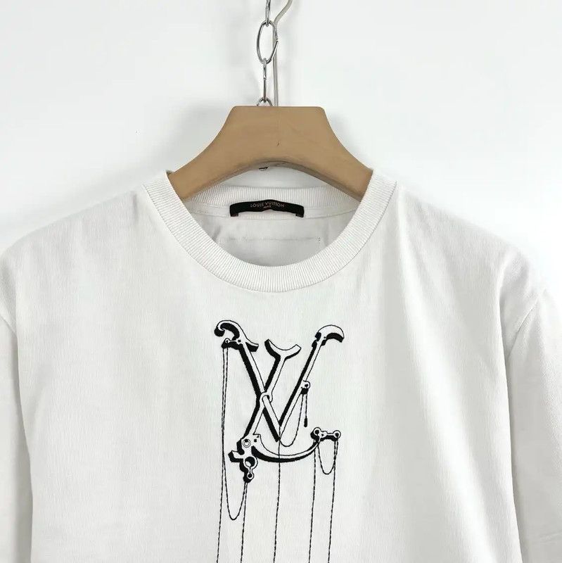 Louis Vuitton Louis Vuitton White Cotton Embroidered Short Sleeve T-Shirt 0089 Size S / US 4 / IT 40 - 3 Thumbnail