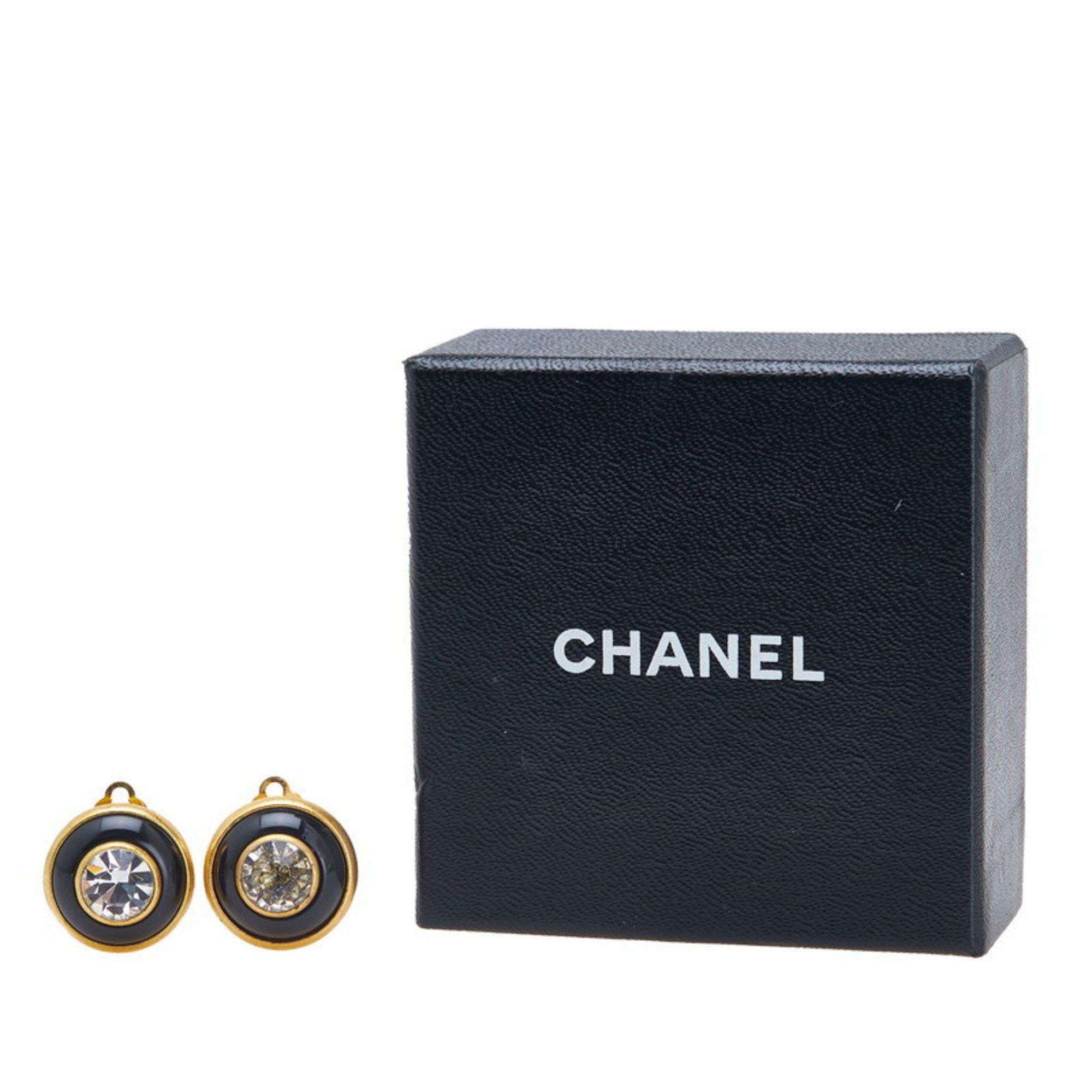 Chanel CHANEL Rhinestone Earrings Black Gold Plated Women's Size ONE SIZE - 4 Thumbnail