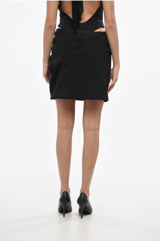 Draped Gabardine Miniskirt with Bow
