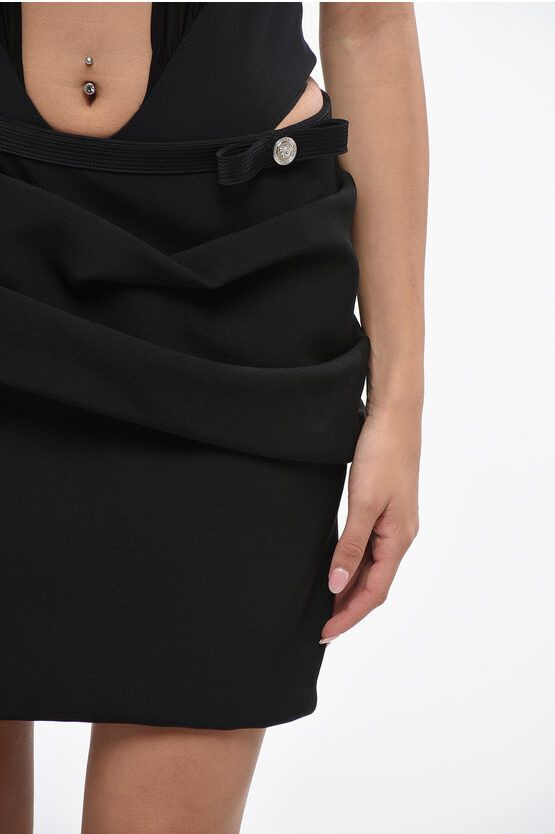 Draped Gabardine Miniskirt with Bow