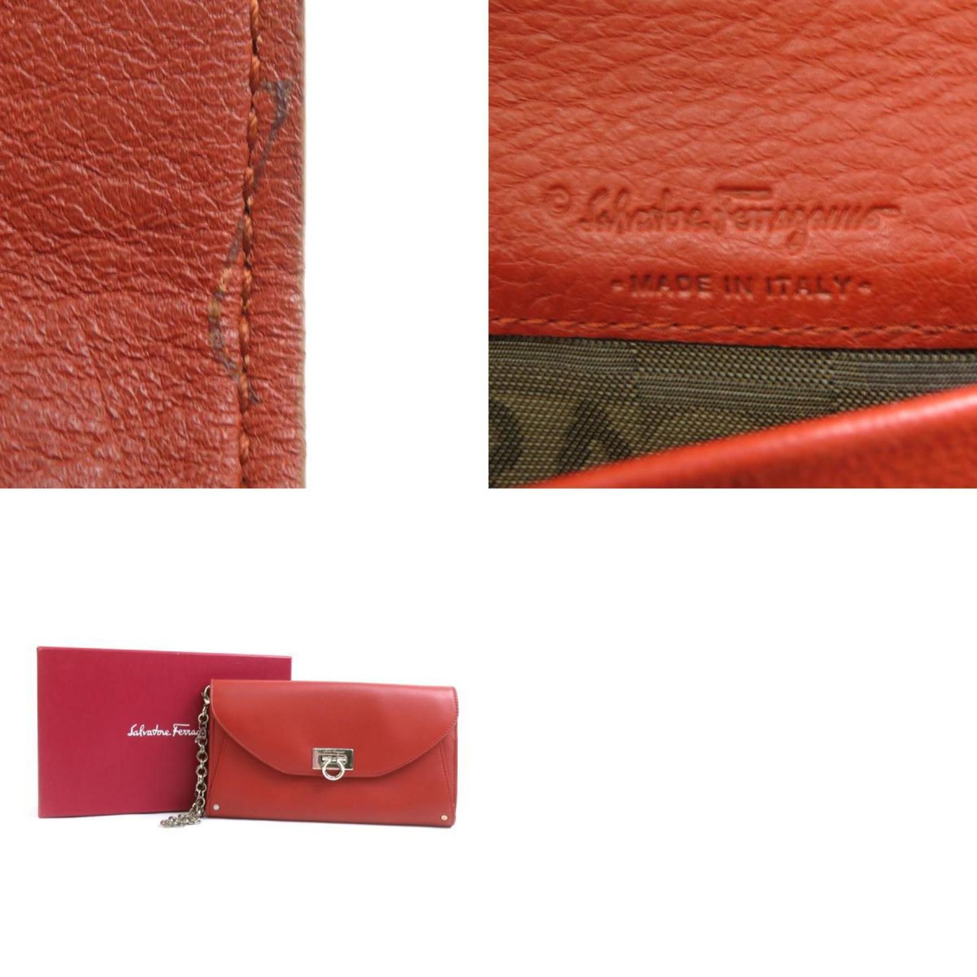 Salvatore Ferragamo Salvatore Ferragamo Gancini Leather Long Wallet in Orange Brown, Women's, r10770n Size ONE SIZE - 5 Thumbnail