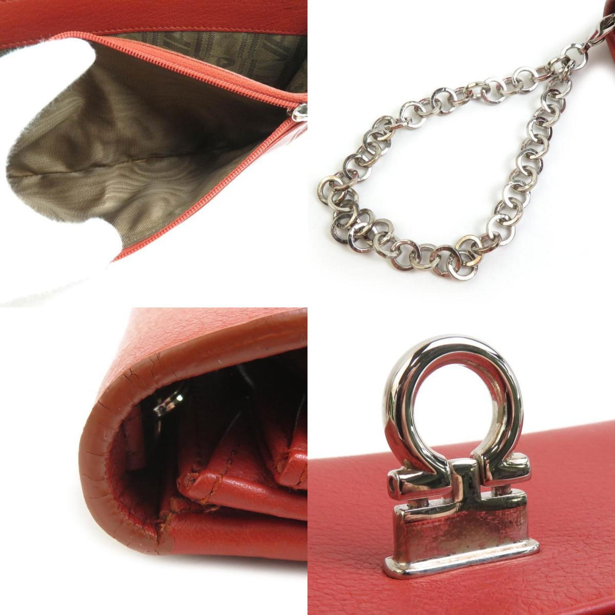 Salvatore Ferragamo Salvatore Ferragamo Gancini Leather Long Wallet in Orange Brown, Women's, r10770n Size ONE SIZE - 4 Thumbnail