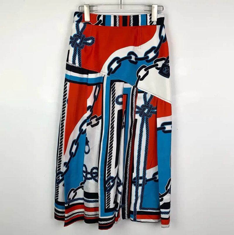 Louis Vuitton Louis Vuitton Color-Block Silk Satin Skirt 0089 Size 23" - 2 Thumbnail