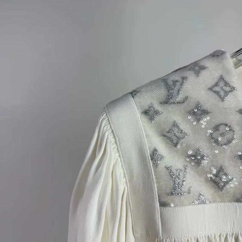 Louis Vuitton Louis Vuitton White Silk Women's Dress 0089 Size S / US 4 / IT 40 - 3 Thumbnail