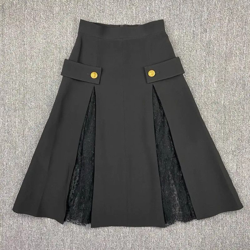 Louis Vuitton Louis Vuitton Black Silk Midi Skirt 0089 Size 23" - 2 Thumbnail