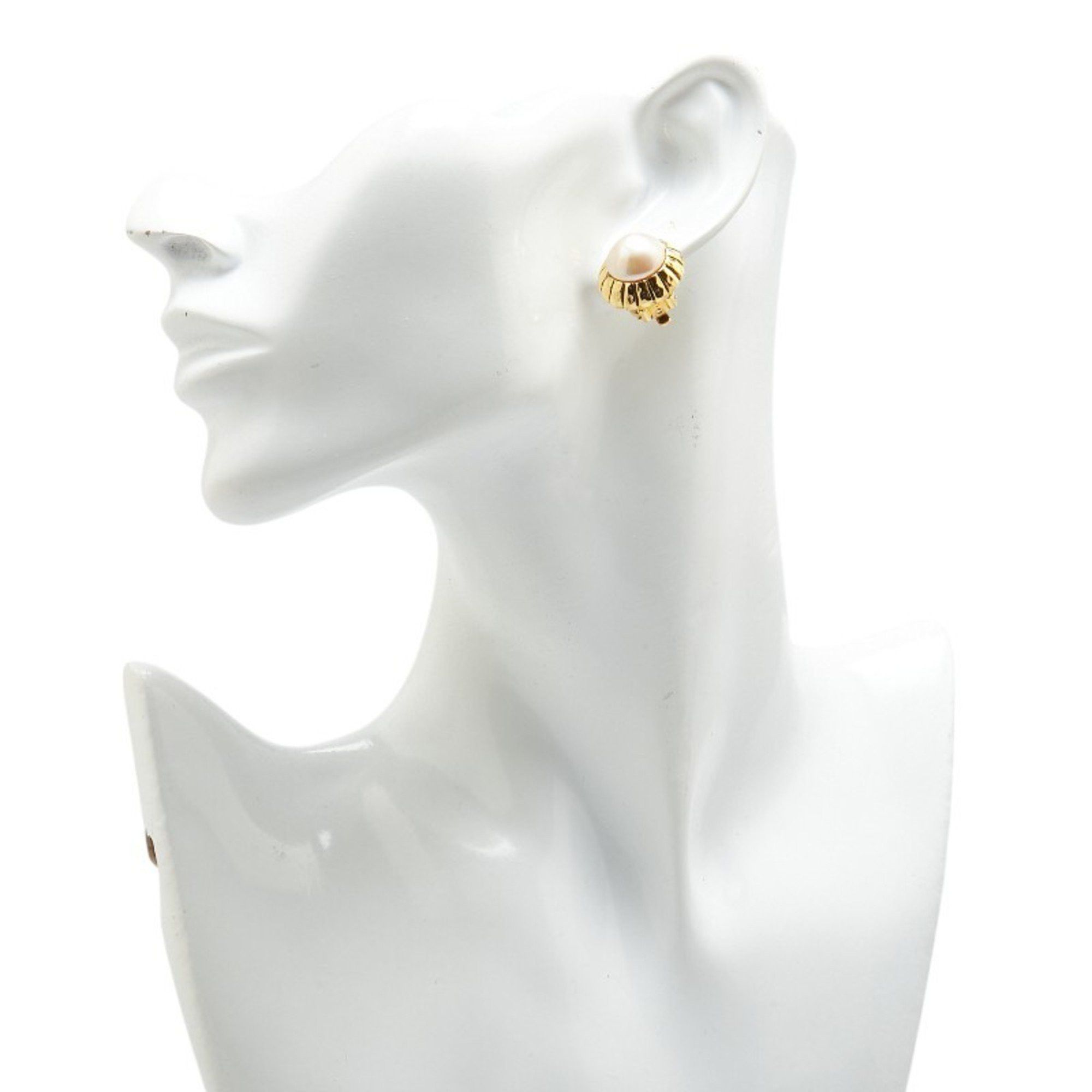 CHANEL Vintage Earrings, Gold Plated with Faux Pearls, Women's