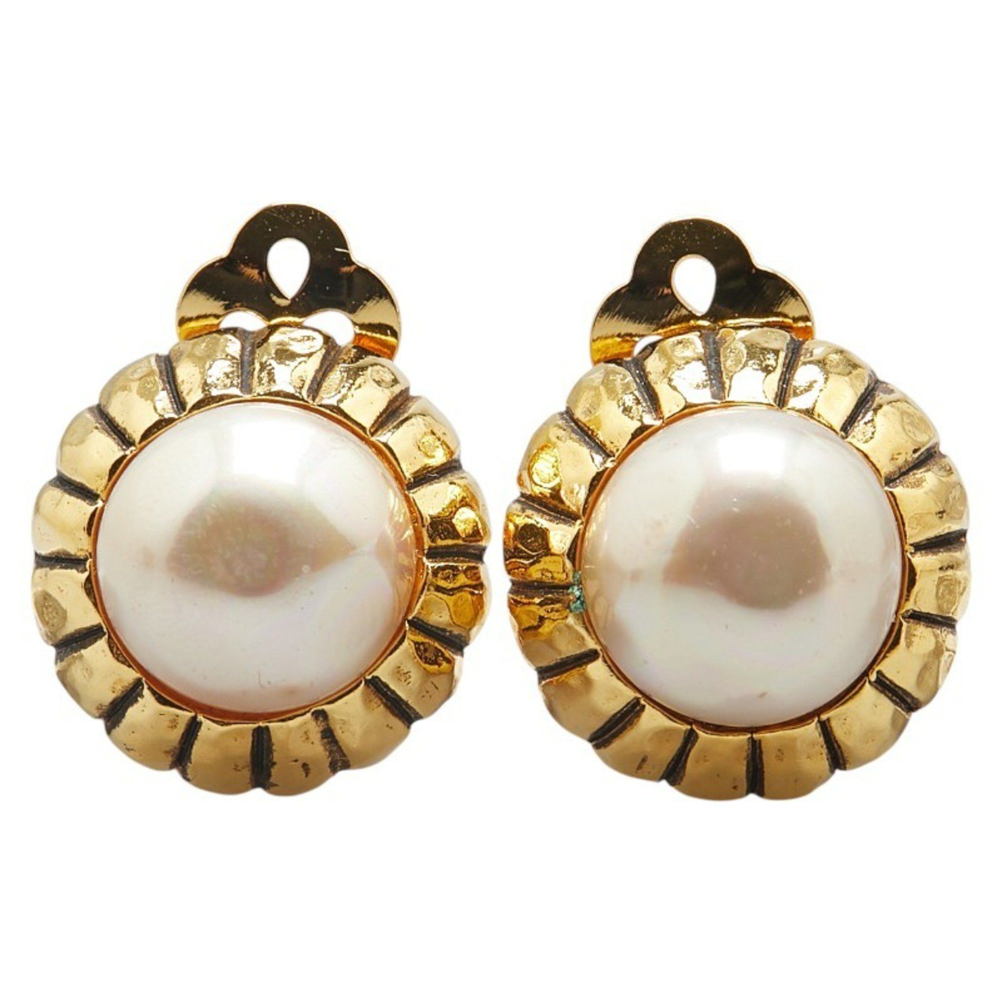 CHANEL Vintage Earrings, Gold Plated with Faux Pearls, Women's
