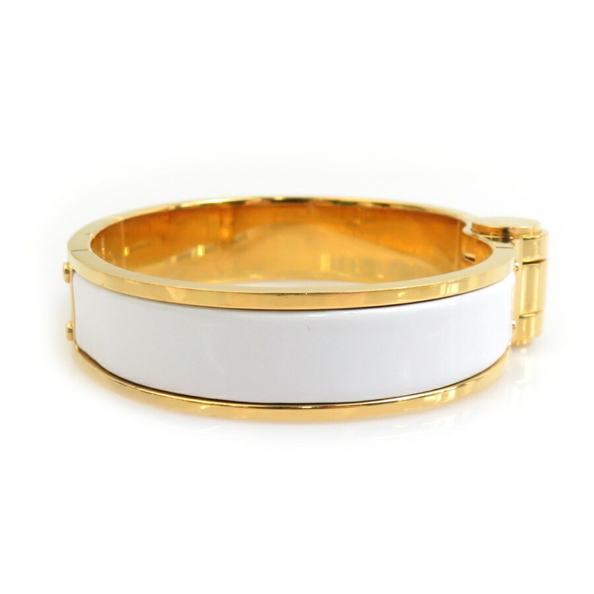 Hermes Hermes Hermès Charnière PM Bracelet/Bangle in Metal, Enamel, White and Gold, Women's, r10775a Size ONE SIZE - 2 Thumbnail