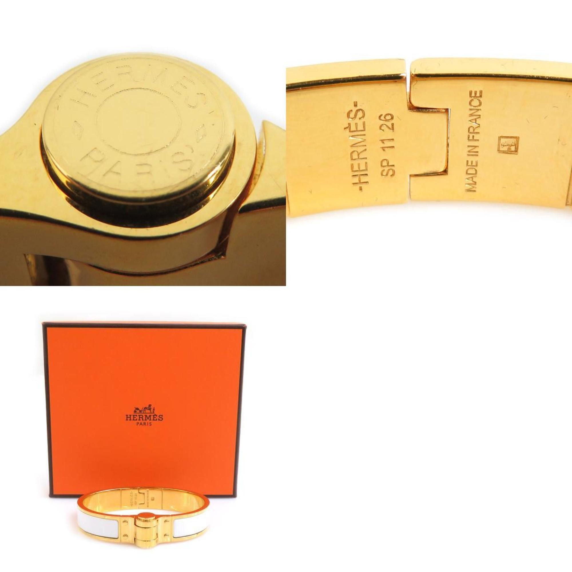 Hermes Hermes Hermès Charnière PM Bracelet/Bangle in Metal, Enamel, White and Gold, Women's, r10775a Size ONE SIZE - 5 Thumbnail