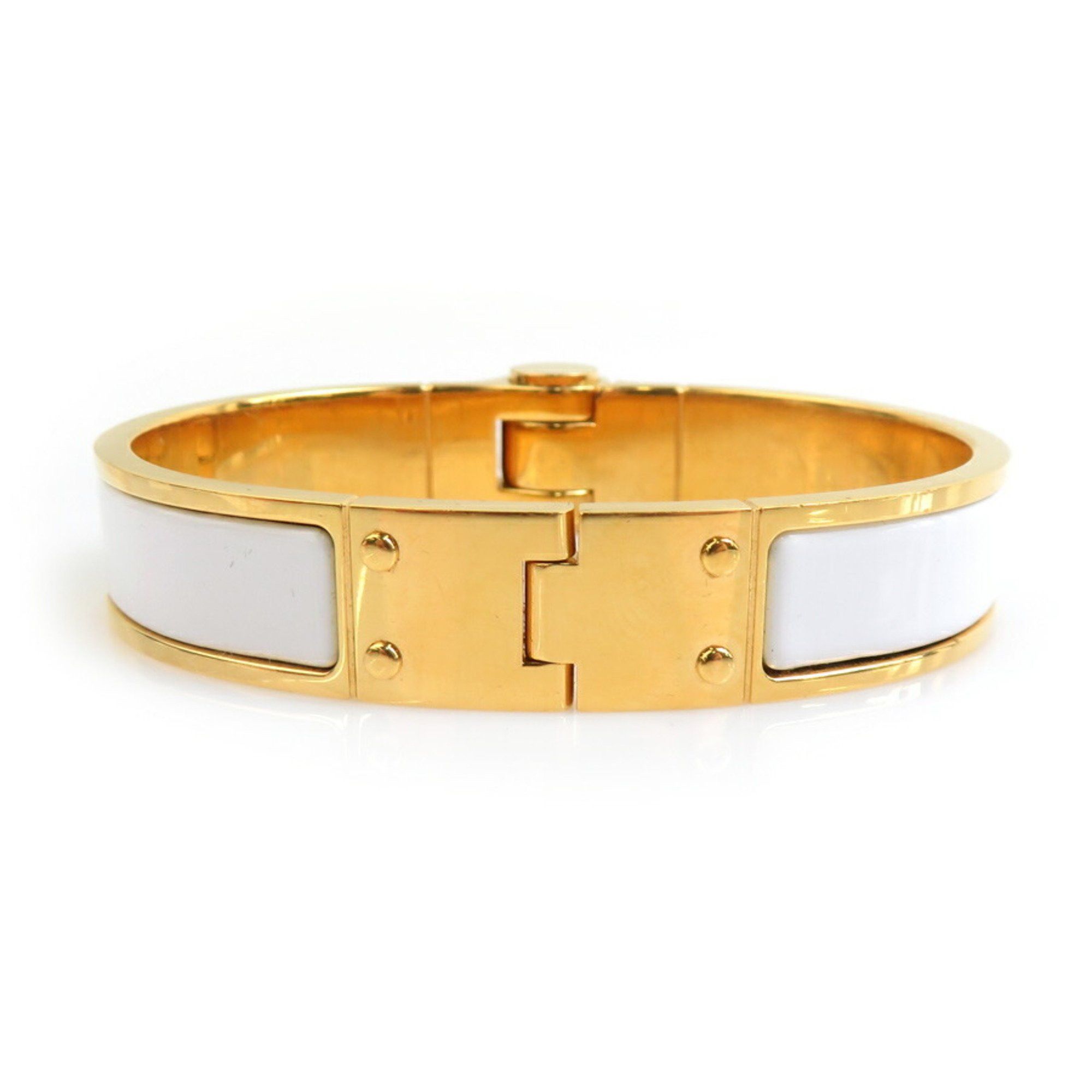 Hermes Hermes Hermès Charnière PM Bracelet/Bangle in Metal, Enamel, White and Gold, Women's, r10775a Size ONE SIZE - 3 Thumbnail