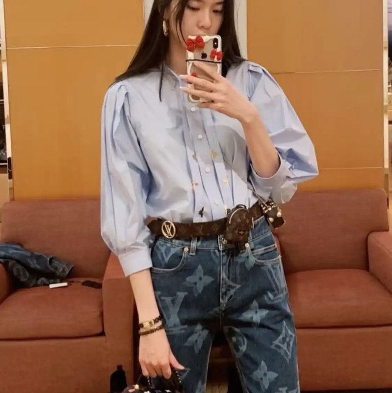 Louis Vuitton Louis Vuitton Light Blue Cotton Women's Shirt 0089 Size M / US 6-8 / IT 42-44 - 6 Thumbnail