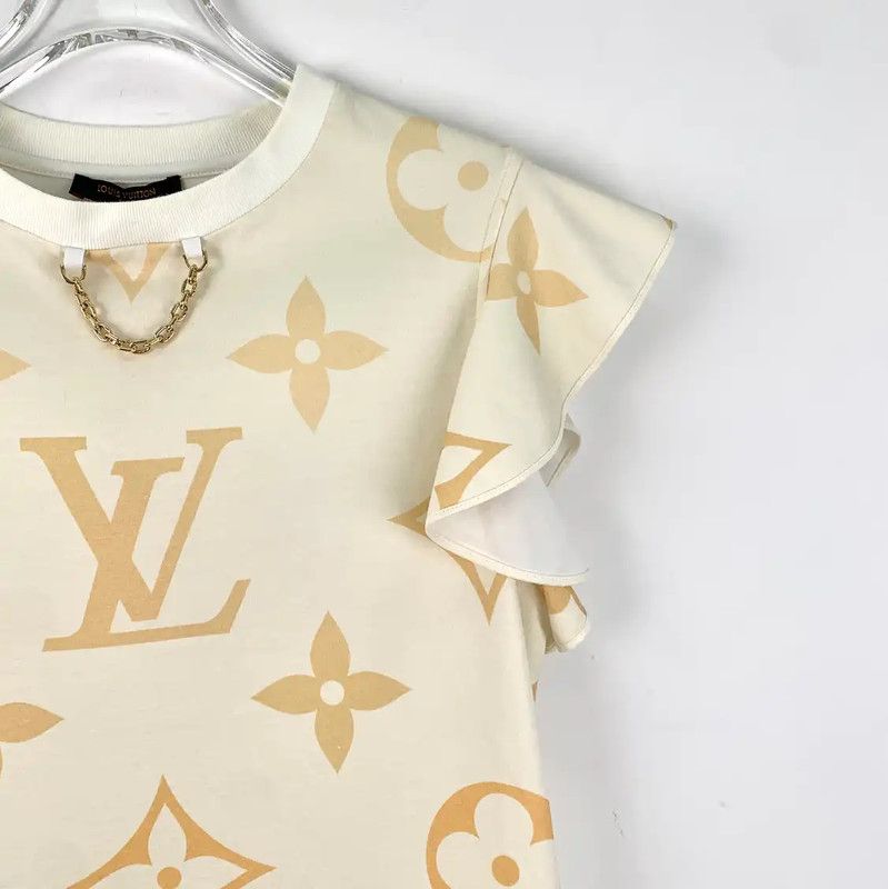 Louis Vuitton Louis Vuitton Beige Cotton Women's T-Shirt 0089 Size S / US 4 / IT 40 - 3 Thumbnail