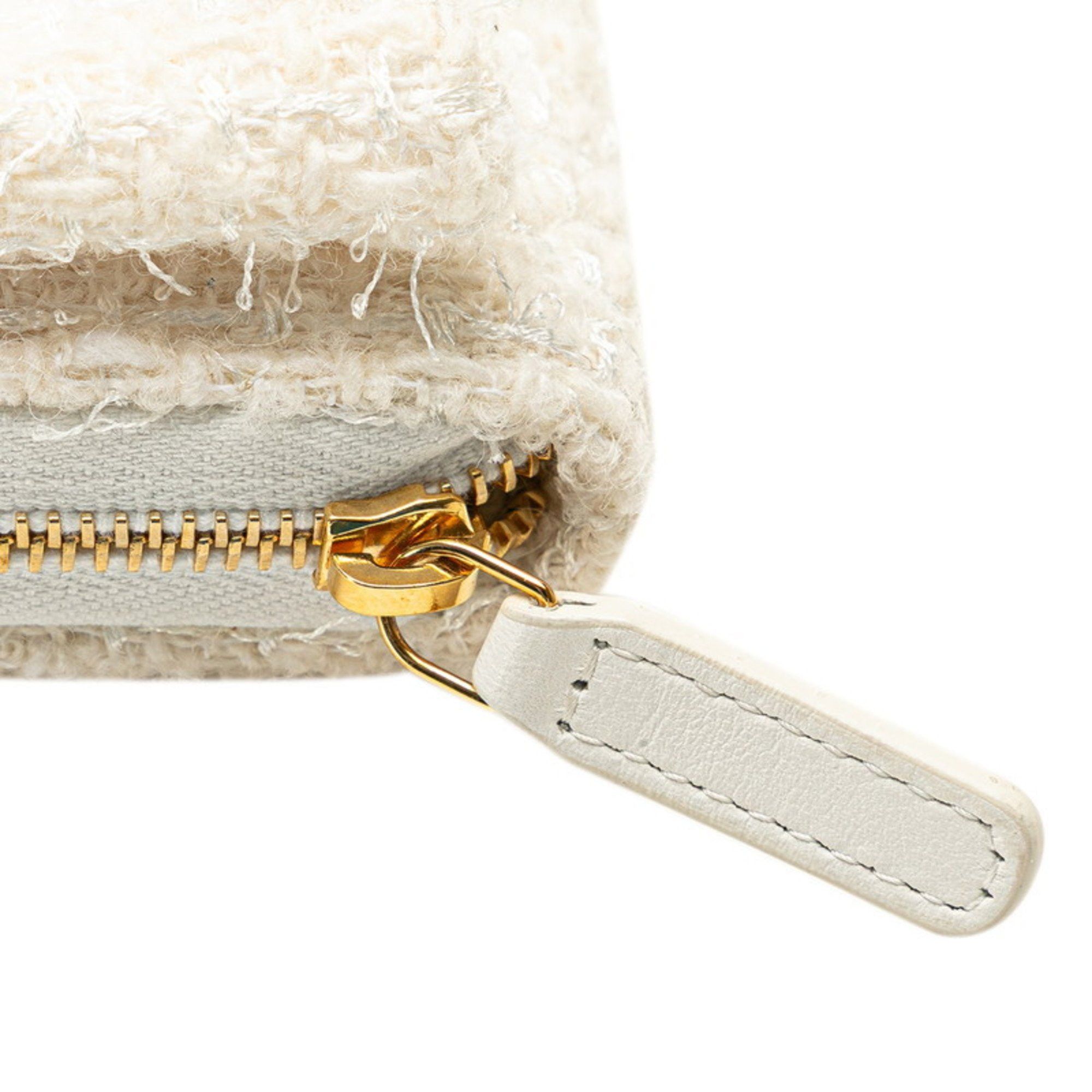 Chanel Chanel Coco Mark Ribbon Mini Chain Wallet, Wallet/Coin Case, White, Gold, Tweed, Leather, Women's, CHANEL Size ONE SIZE - 5 Thumbnail