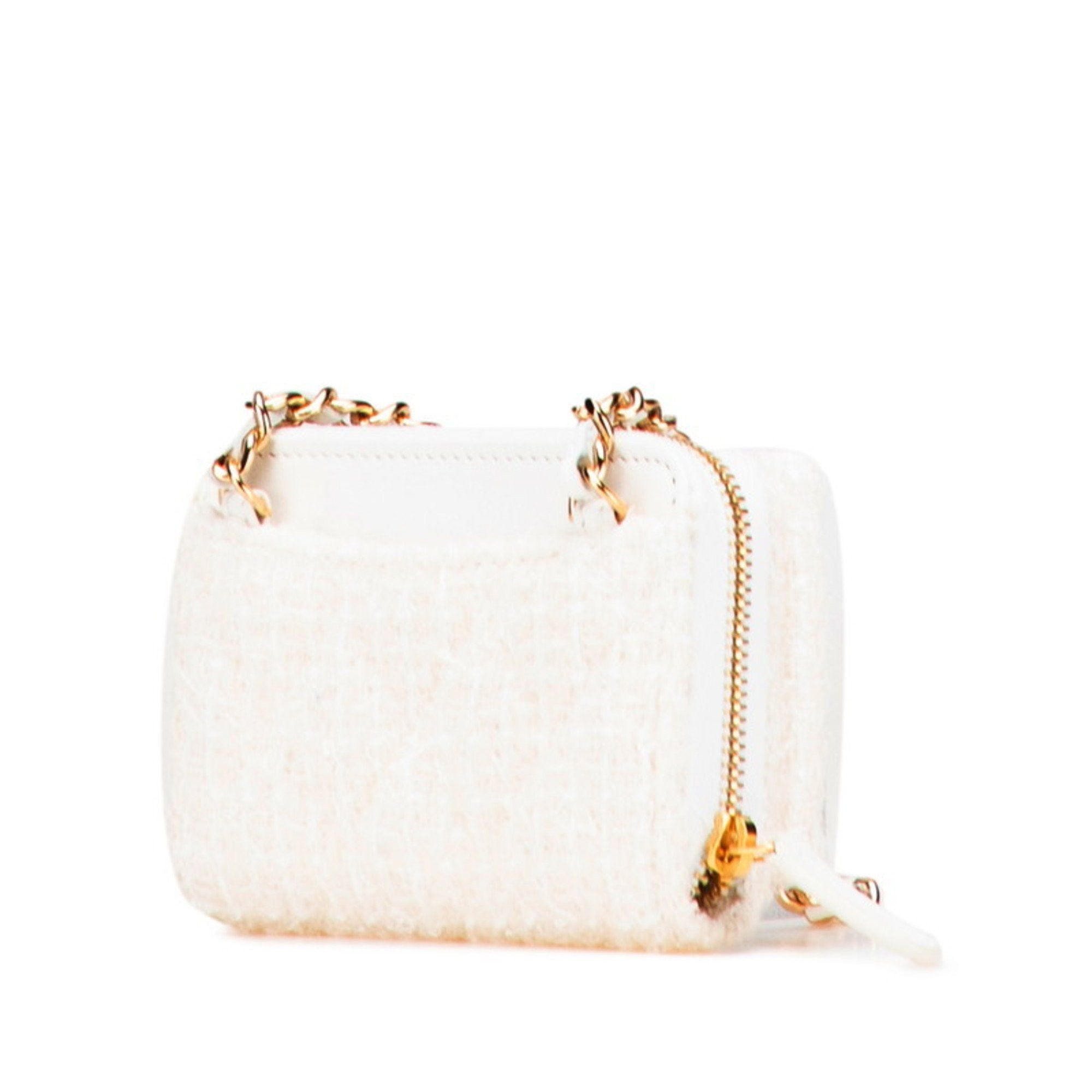 Chanel Chanel Coco Mark Ribbon Mini Chain Wallet, Wallet/Coin Case, White, Gold, Tweed, Leather, Women's, CHANEL Size ONE SIZE - 2 Thumbnail