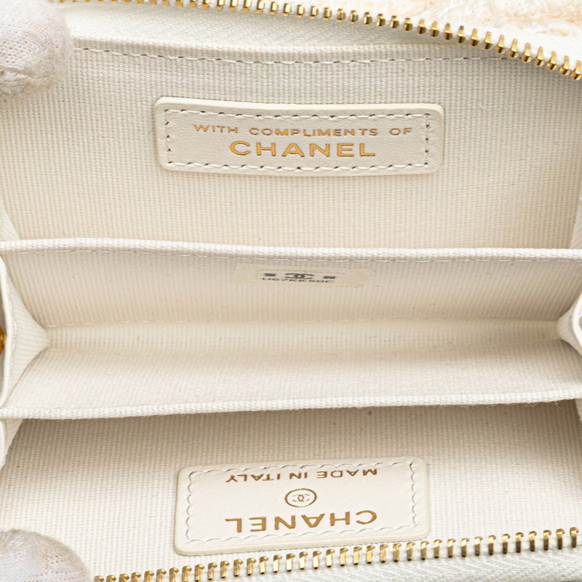 Chanel Chanel Coco Mark Ribbon Mini Chain Wallet, Wallet/Coin Case, White, Gold, Tweed, Leather, Women's, CHANEL Size ONE SIZE - 6 Thumbnail