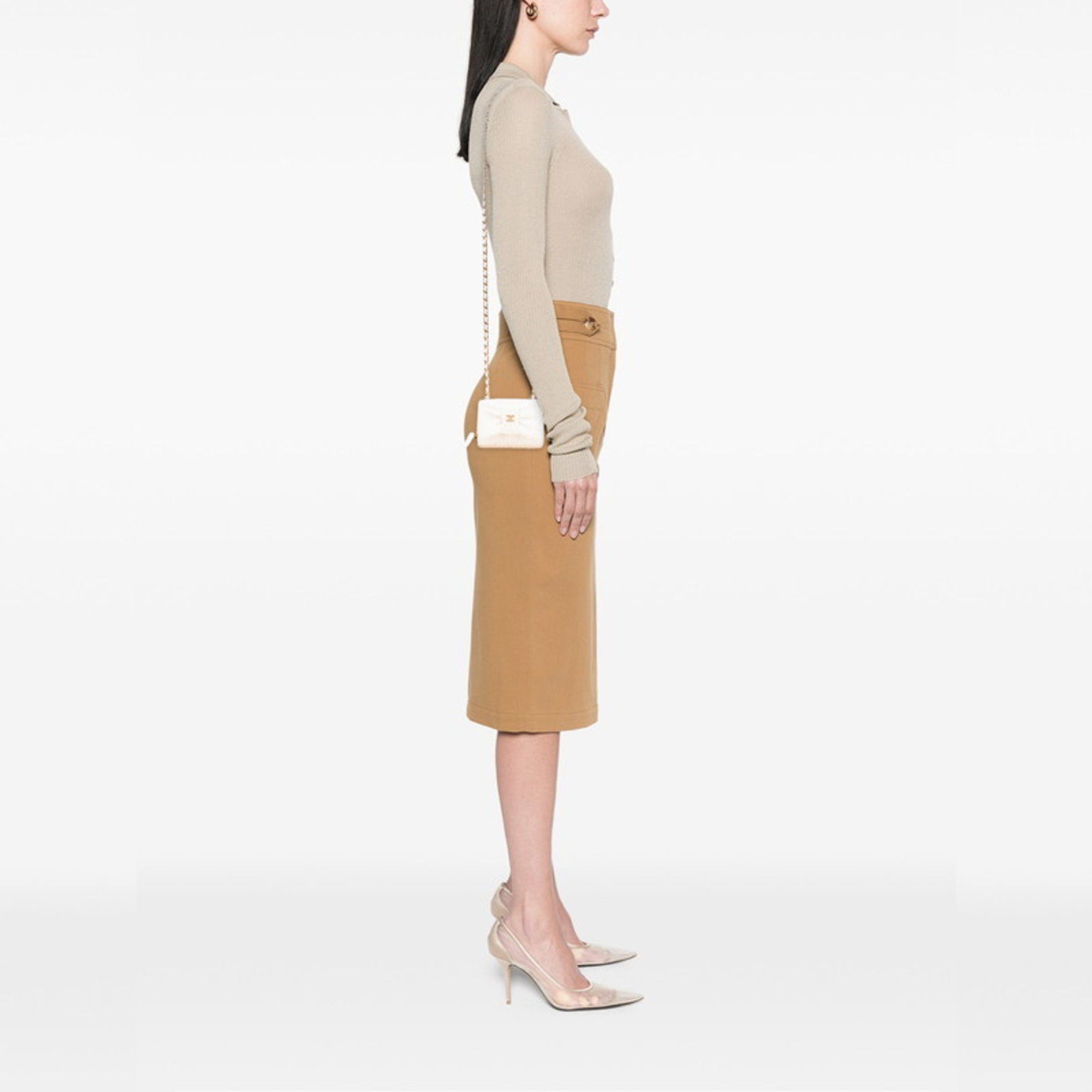 Chanel Chanel Coco Mark Ribbon Mini Chain Wallet, Wallet/Coin Case, White, Gold, Tweed, Leather, Women's, CHANEL Size ONE SIZE - 10 Thumbnail