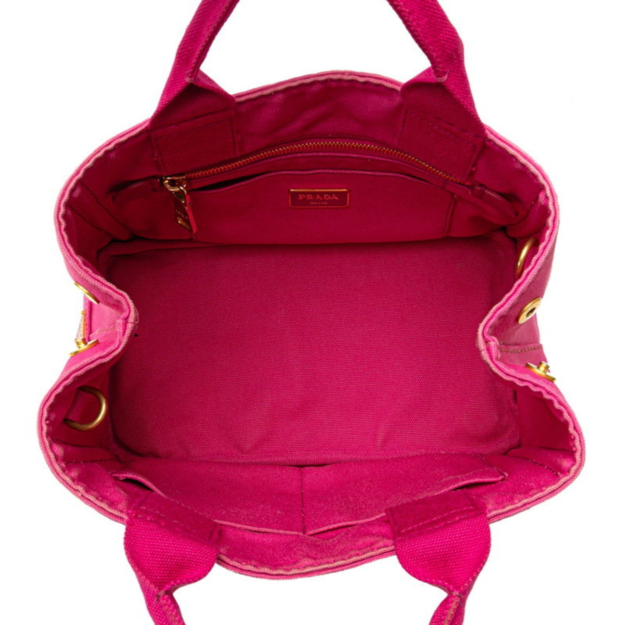 Prada Prada Triangle Logo Plate Mini Canapa Handbag/Shoulder Bag, 2-Way, B2439G, Pink Canvas, Women's Size ONE SIZE - 5 Thumbnail