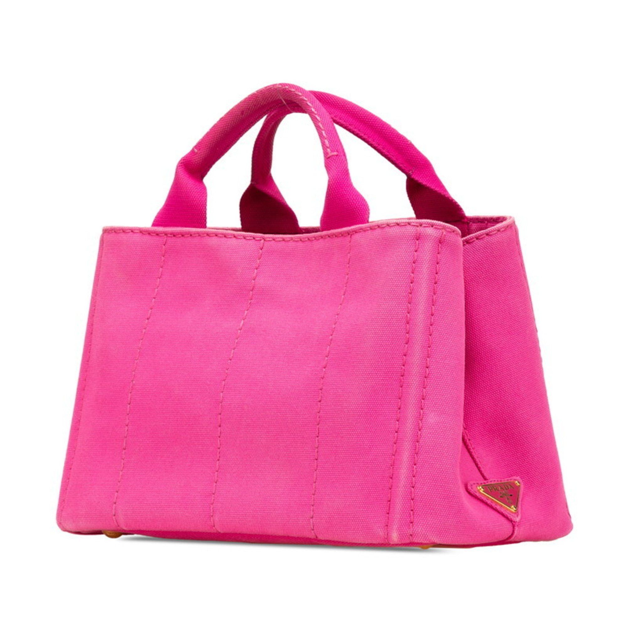 Prada Prada Triangle Logo Plate Mini Canapa Handbag/Shoulder Bag, 2-Way, B2439G, Pink Canvas, Women's Size ONE SIZE - 2 Thumbnail
