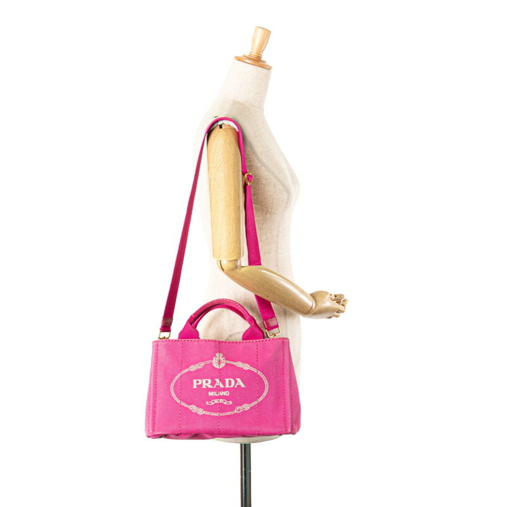 Prada Prada Triangle Logo Plate Mini Canapa Handbag/Shoulder Bag, 2-Way, B2439G, Pink Canvas, Women's Size ONE SIZE - 10 Thumbnail