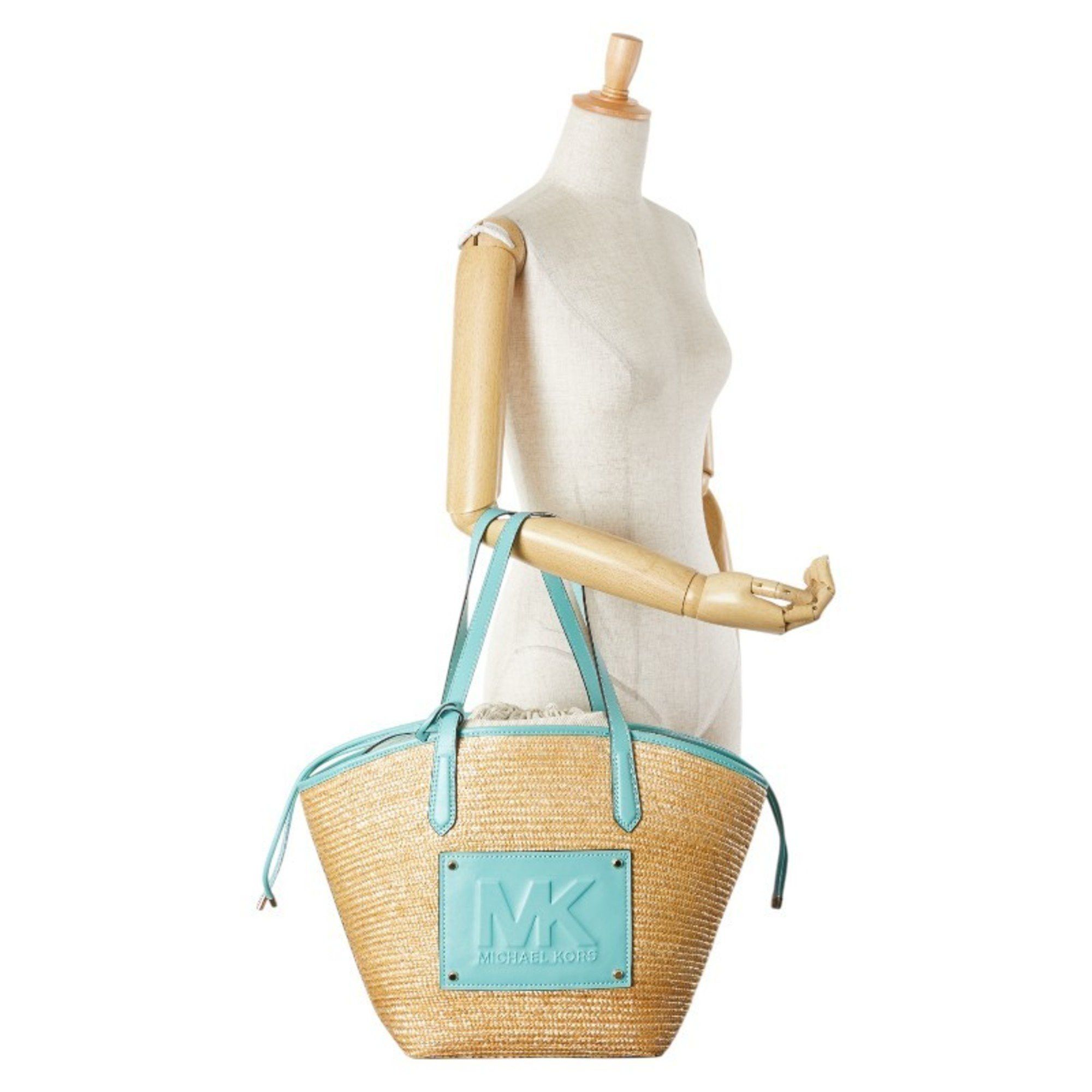 Michael Kors Michael Kors Tote Bag, Basket Beige, Light Blue, Straw Leather, Women's, Size ONE SIZE - 16 Thumbnail