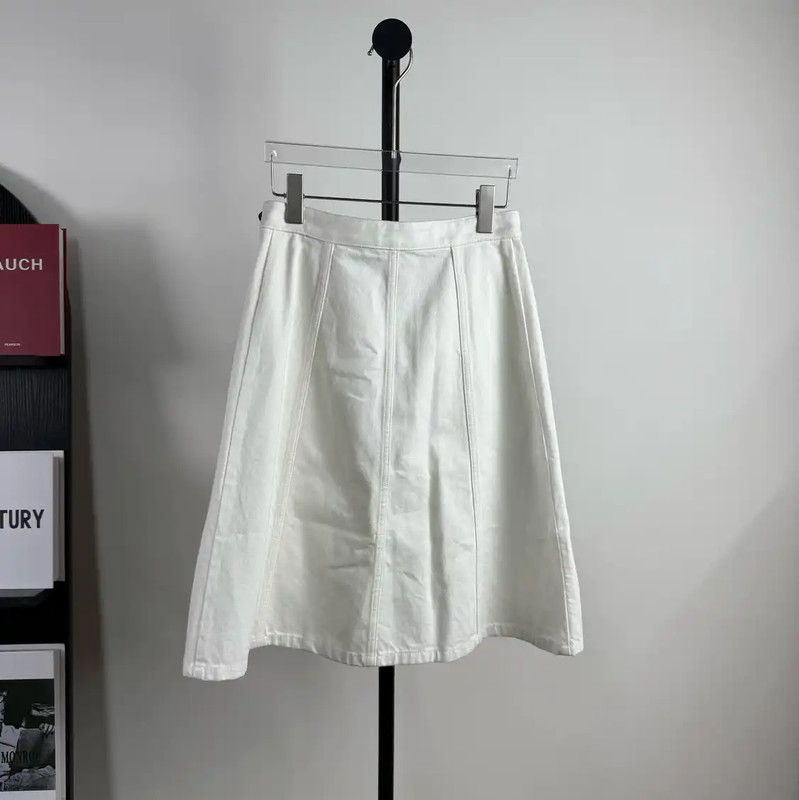 Louis Vuitton Louis Vuitton White Cotton Midi Skirt 0089 Size 23" - 2 Thumbnail