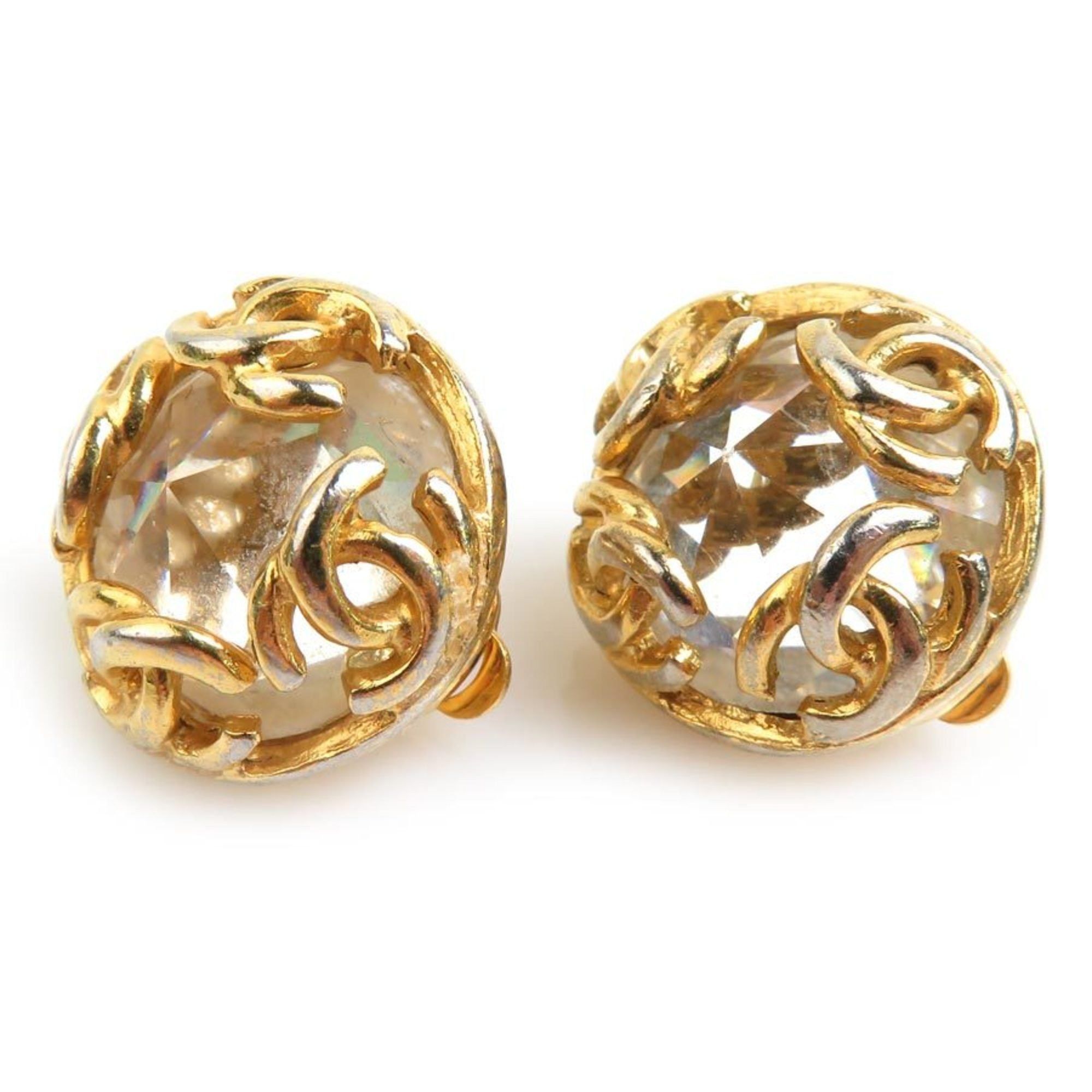 Chanel CHANEL Coco Mark Metal Rhinestone Earrings in Gold and Silver for Women, e60884a Size ONE SIZE - 2 Thumbnail