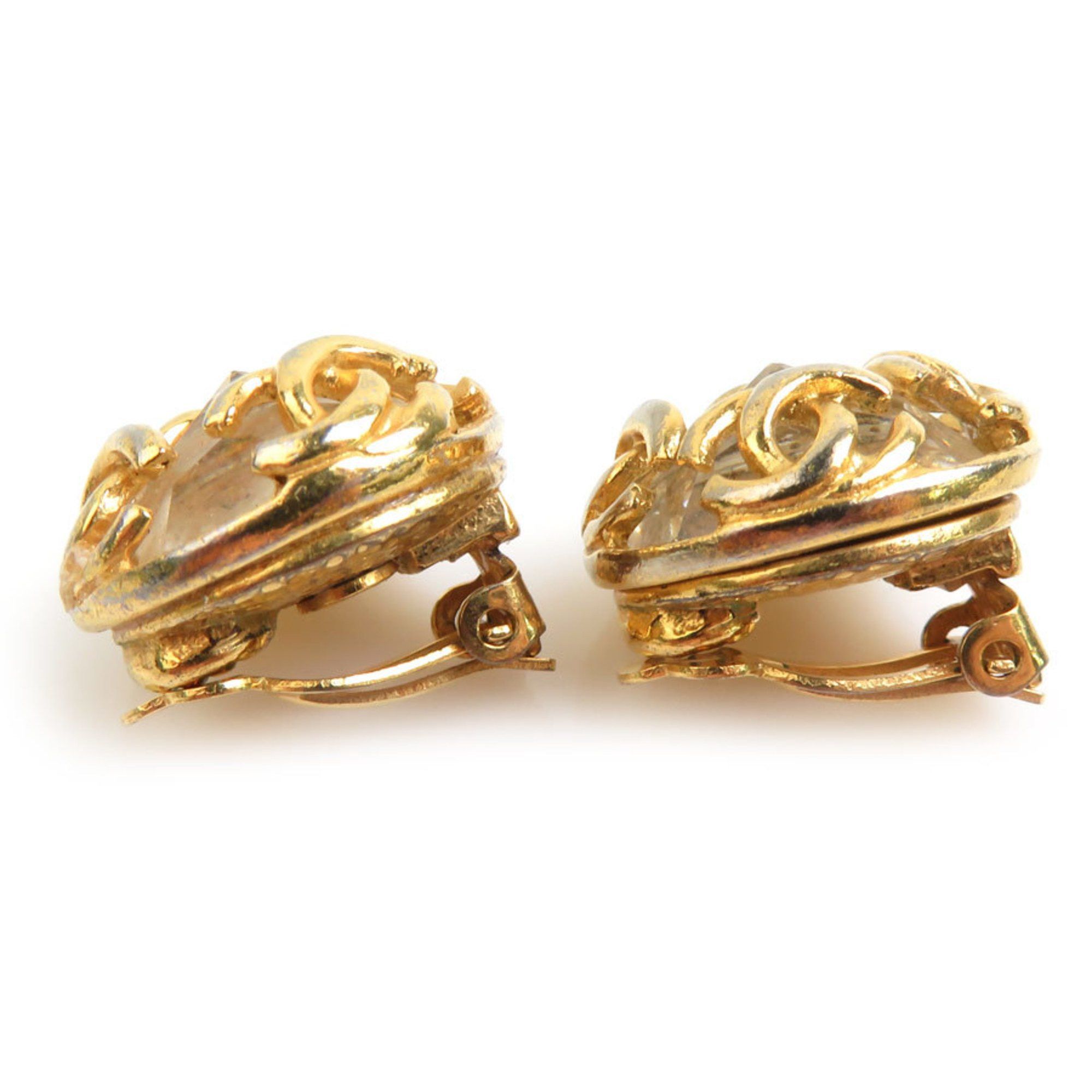 Chanel CHANEL Coco Mark Metal Rhinestone Earrings in Gold and Silver for Women, e60884a Size ONE SIZE - 3 Thumbnail