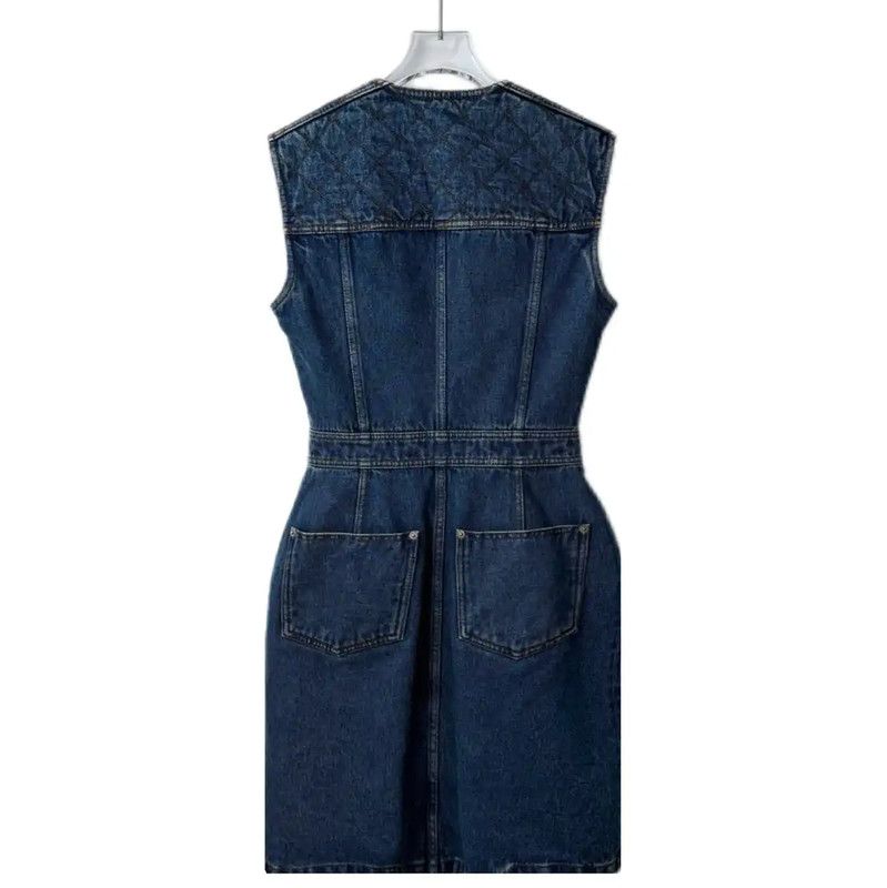 Louis Vuitton Louis Vuitton Blue Cotton Blend Women's Dress 0089 Size L / US 10 / IT 46 - 2 Thumbnail