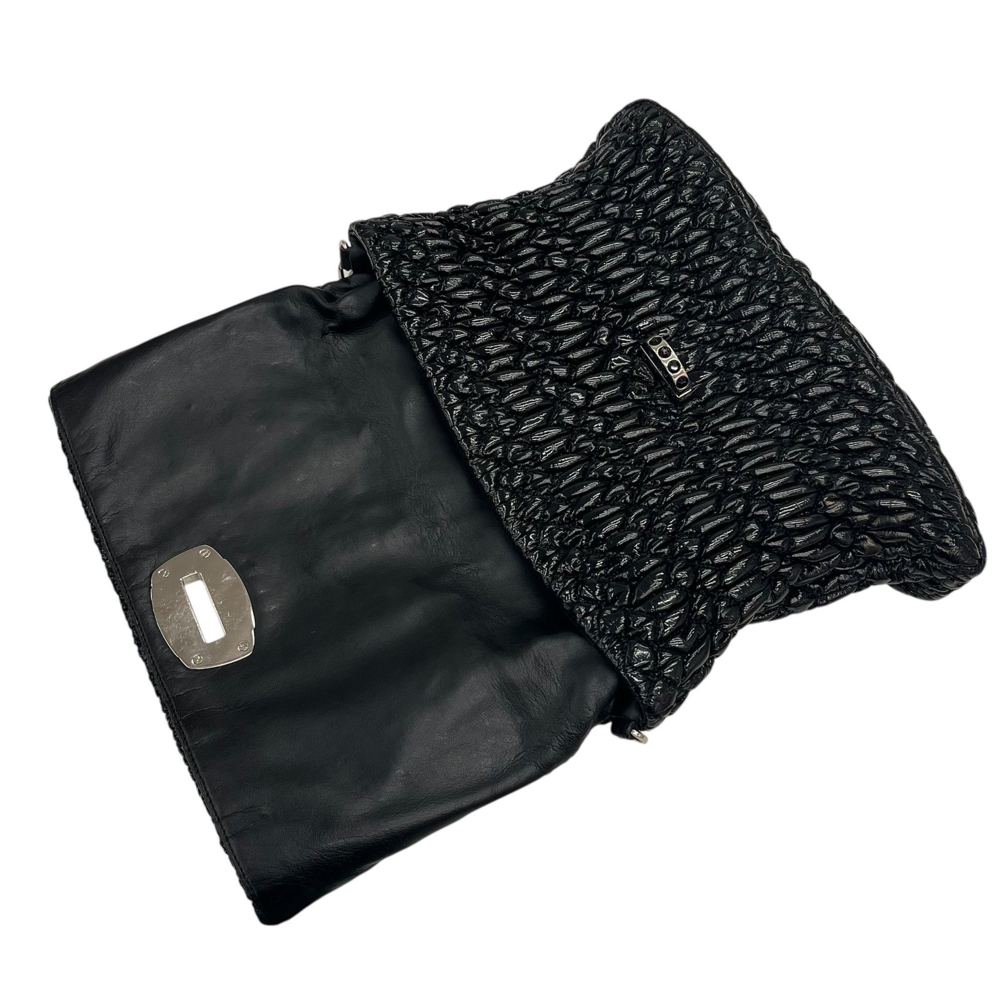 Miu Miu MIUMIU Miu Matelasse Jeweled Patent Black 2-Way Bag Shoulder Clutch for Women Size ONE SIZE - 10 Thumbnail