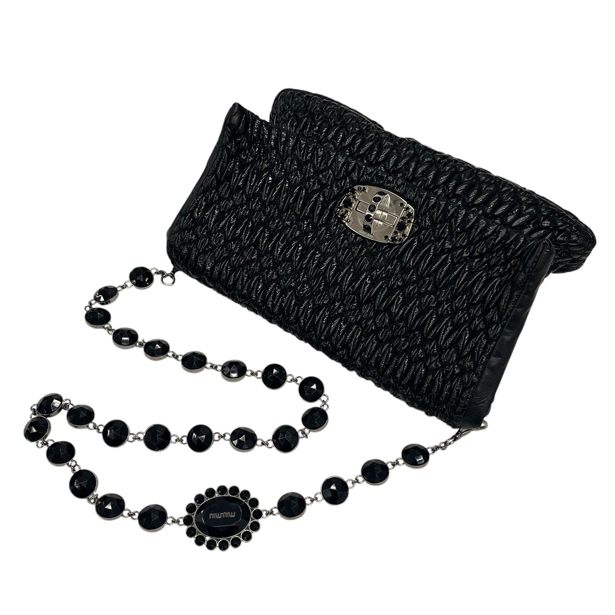 Miu Miu MIUMIU Miu Matelasse Jeweled Patent Black 2-Way Bag Shoulder Clutch for Women Size ONE SIZE - 14 Thumbnail