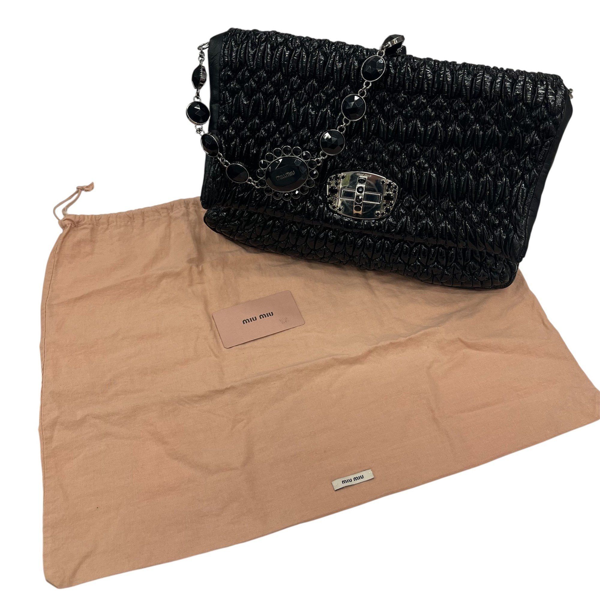 Miu Miu MIUMIU Miu Matelasse Jeweled Patent Black 2-Way Bag Shoulder Clutch for Women Size ONE SIZE - 15 Thumbnail