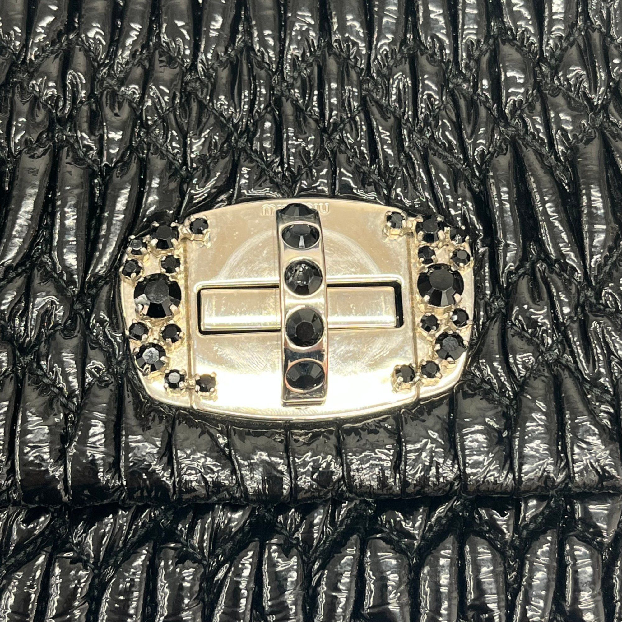 Miu Miu MIUMIU Miu Matelasse Jeweled Patent Black 2-Way Bag Shoulder Clutch for Women Size ONE SIZE - 11 Thumbnail