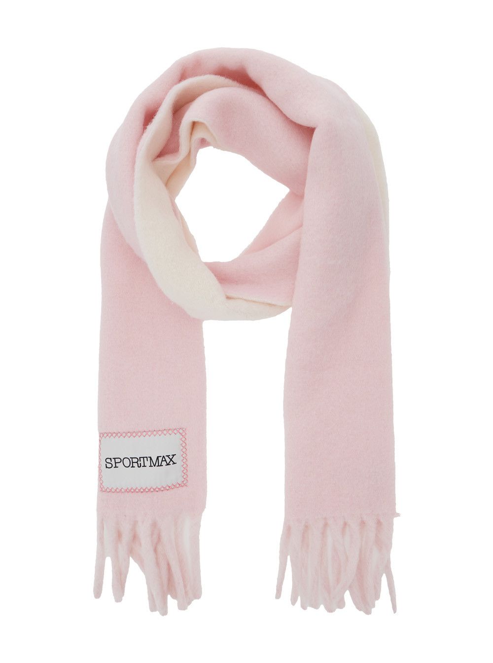 Sportmax Pink Scarf with Logo Patch on the Front and Fringed Hem in Wool Blend Woman Size ONE SIZE - 2 Thumbnail