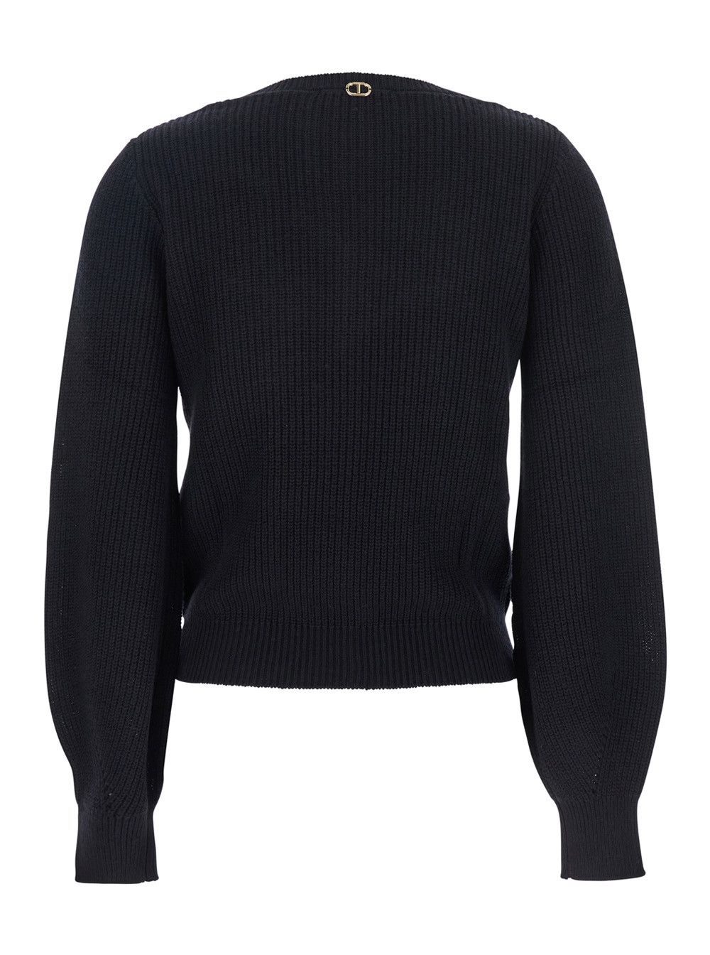 TWINSET Black Sweater with Embroidered Collar and Elastic Cuffs in Wool and Cotton Woman Size S / US 4 / IT 40 - 2 Thumbnail