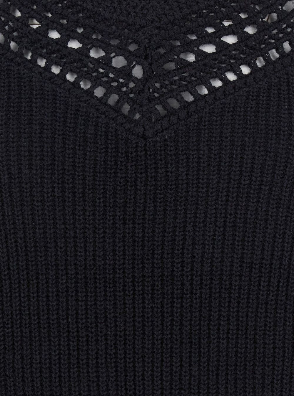 TWINSET Black Sweater with Embroidered Collar and Elastic Cuffs in Wool and Cotton Woman Size S / US 4 / IT 40 - 3 Thumbnail