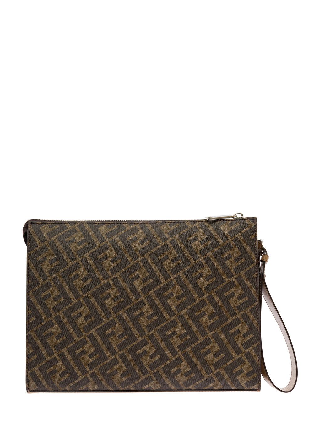 Fendi Brown Flat Pouch with Leather Diagonal Insert Man Fendi Size ONE SIZE - 2 Thumbnail