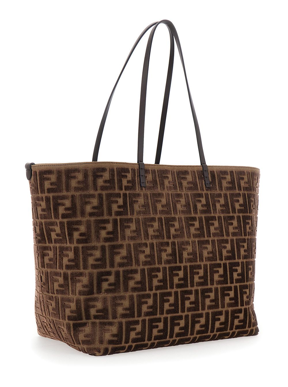 Fendi 'Roll Large' Brown Shopper with All-Over FF Motif in Cotton Blend with Sponge Effect Woman Size ONE SIZE - 3 Thumbnail