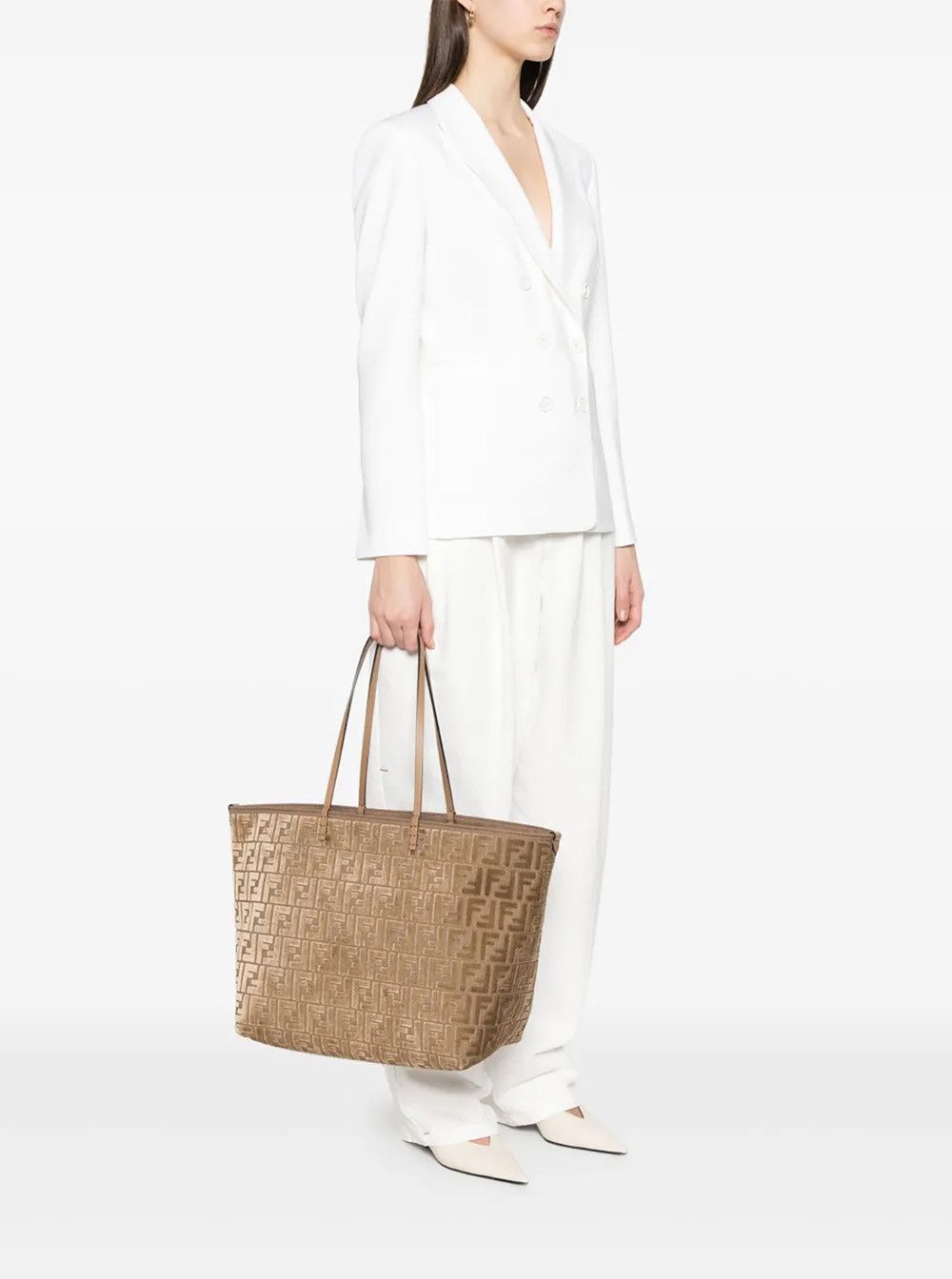 Fendi 'Roll Large' Brown Shopper with All-Over FF Motif in Cotton Blend with Sponge Effect Woman Size ONE SIZE - 6 Thumbnail