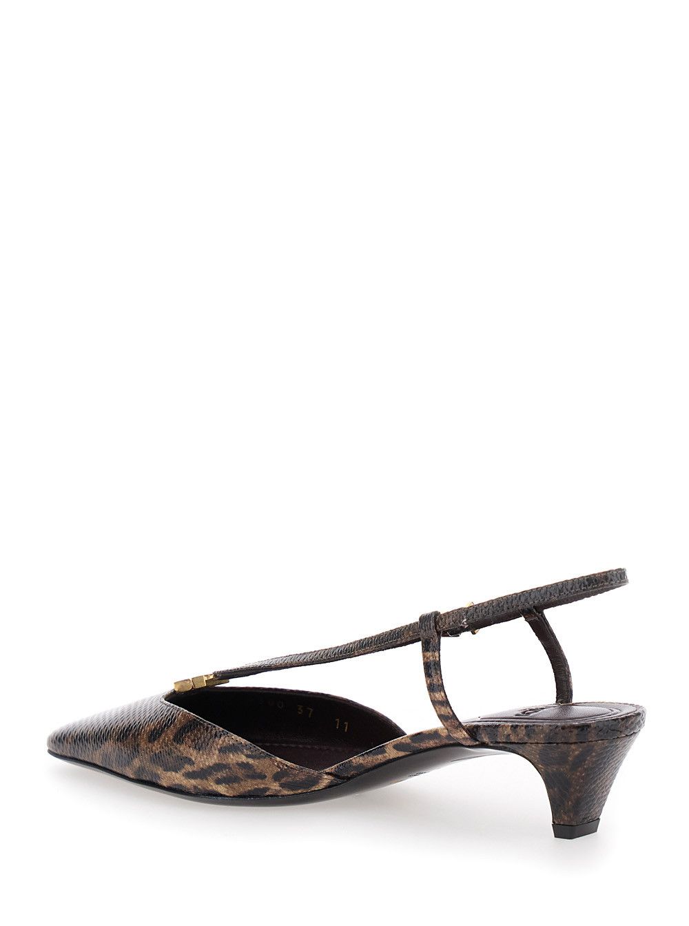Fendi Brown Slingback Pumps with Square Toe and Animalier Motif in Leather Woman Size US 7.5 / IT 37.5 - 2 Thumbnail