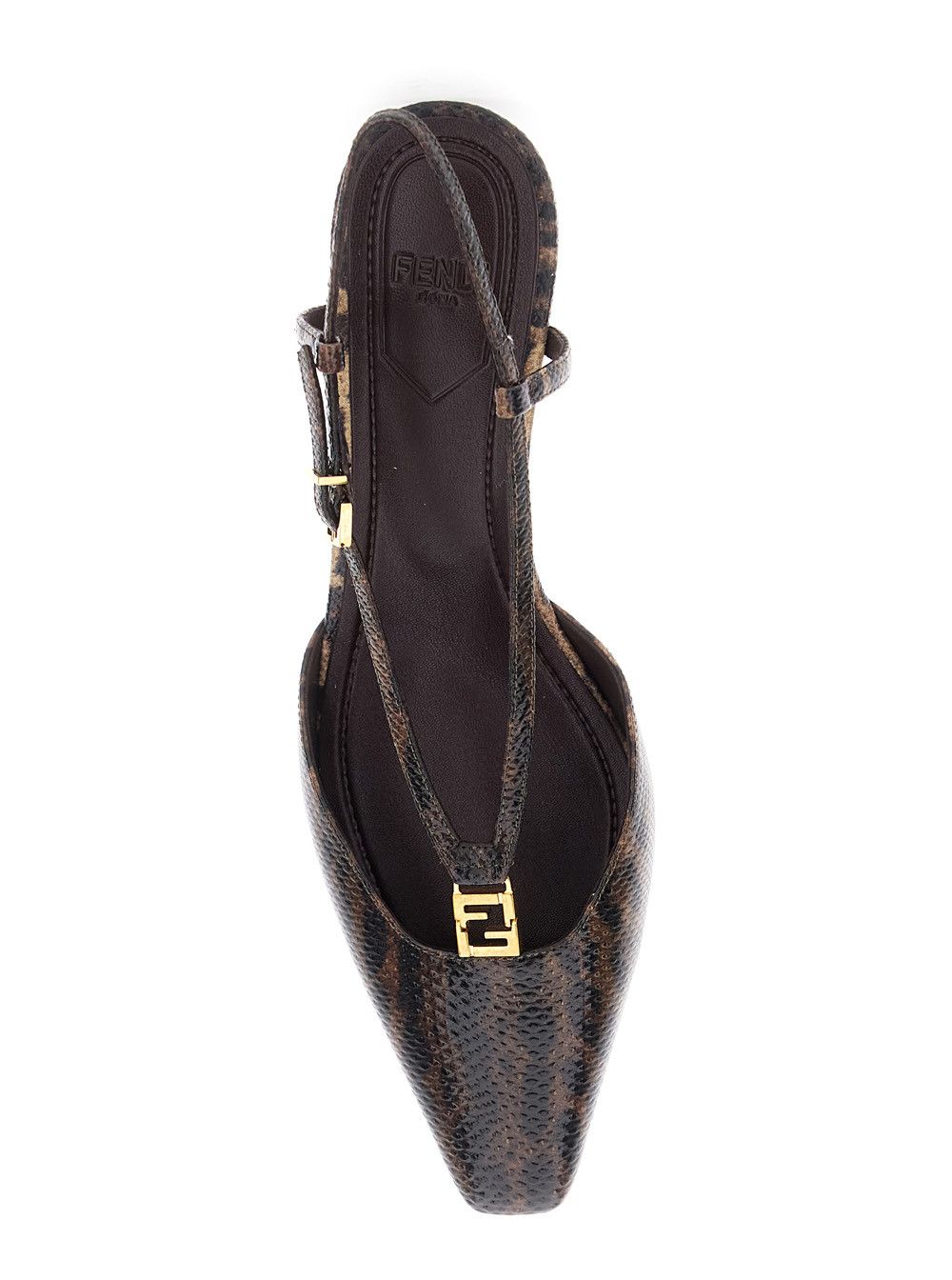 Fendi Brown Slingback Pumps with Square Toe and Animalier Motif in Leather Woman Size US 11 / IT 41 - 3 Thumbnail