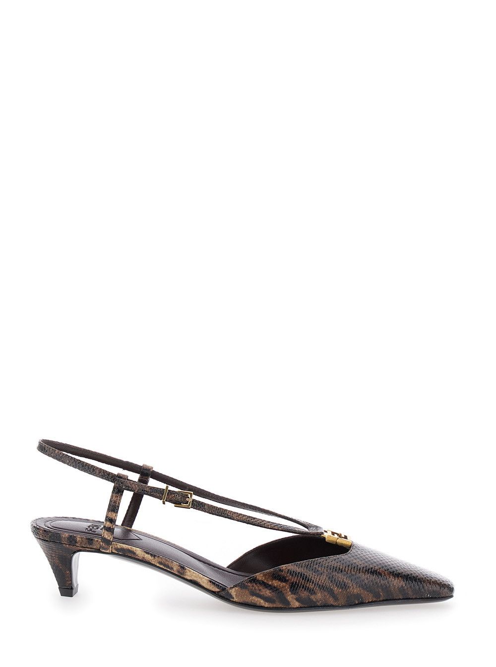 Fendi Brown Slingback Pumps with Square Toe and Animalier Motif in Leather Woman Size US 11 / IT 41 - 4 Thumbnail