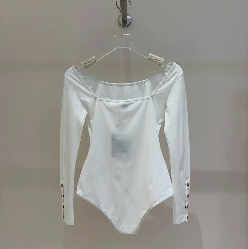 Louis Vuitton Louis Vuitton White Long Sleeve Bodysuit for Women 0089 Size S / US 4 / IT 40 - 2 Thumbnail