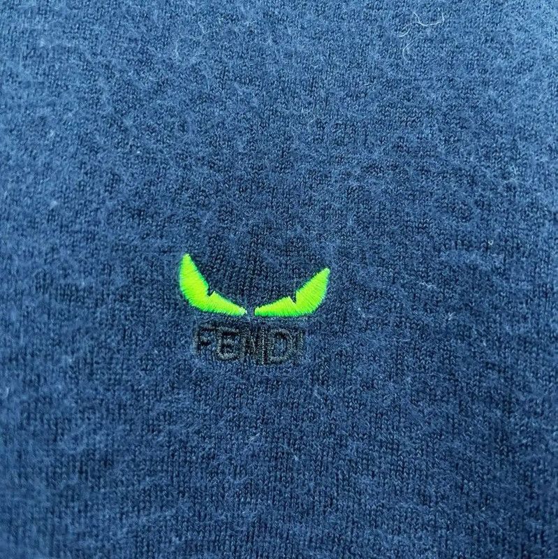 Fendi Fendi Men's Embroidered Wool Sweater in Dark Blue 0089 Size US XL / EU 56 / 4 - 4 Thumbnail