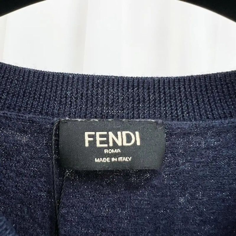 Fendi Fendi Men's Embroidered Wool Sweater in Dark Blue 0089 Size US XL / EU 56 / 4 - 6 Thumbnail