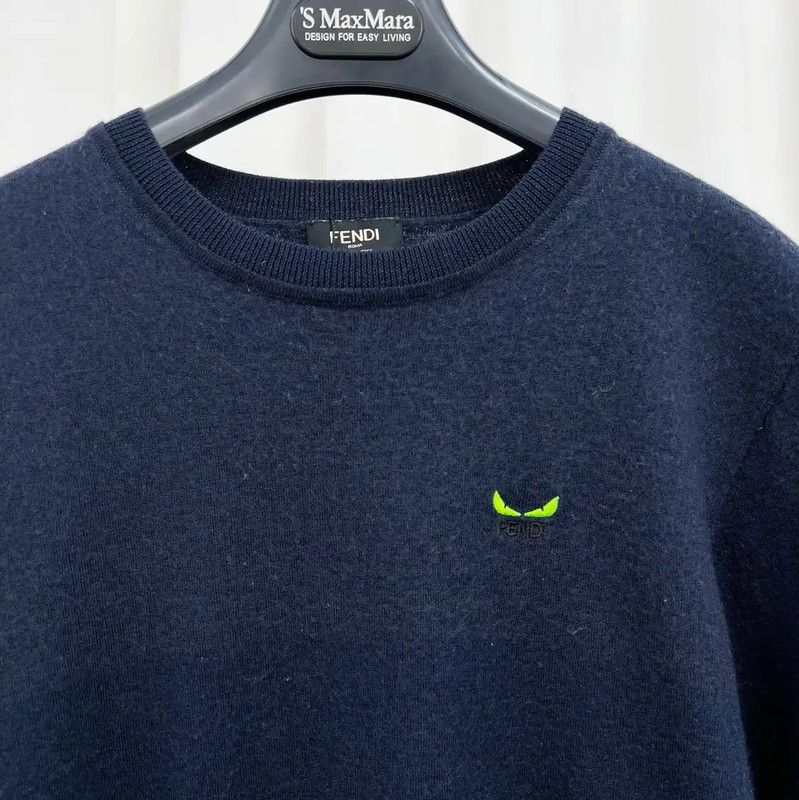 Fendi Fendi Men's Embroidered Wool Sweater in Dark Blue 0089 Size US XL / EU 56 / 4 - 3 Thumbnail