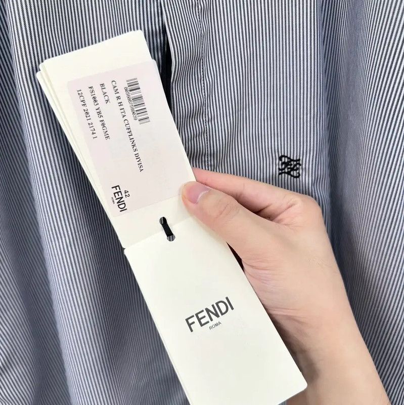 Fendi Fendi Striped Long Sleeve Cotton Shirt 0089 Size US L / EU 52-54 / 3 - 5 Thumbnail
