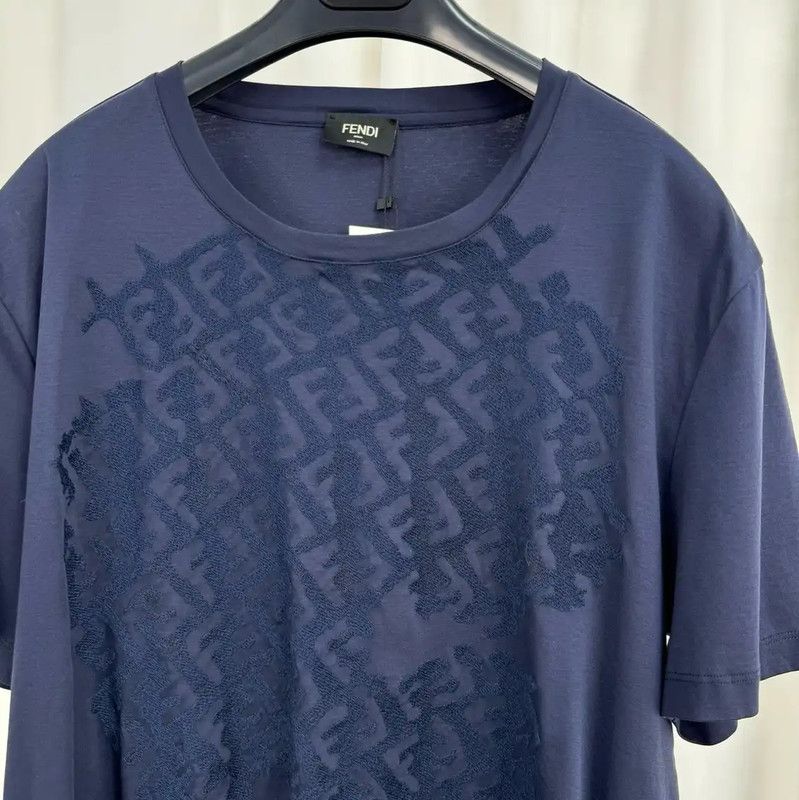 Fendi Fendi Short Sleeve Cotton T-Shirt in Navy 0089 Size US L / EU 52-54 / 3 - 3 Thumbnail