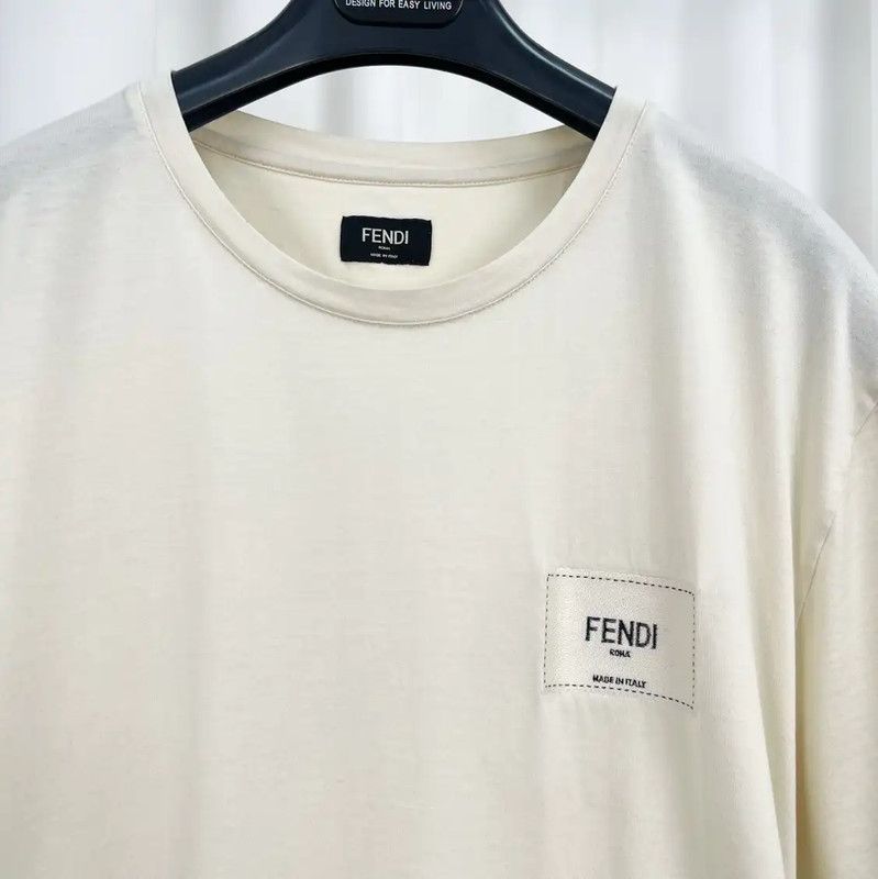 Fendi Fendi Summer Cream Cotton Embroidered Logo T-Shirt 0089 Size US XS / EU 42 / 0 - 3 Thumbnail
